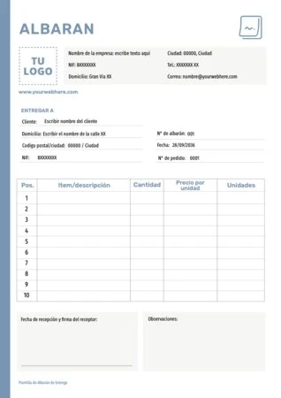 Edita una plantilla de albarán gratis