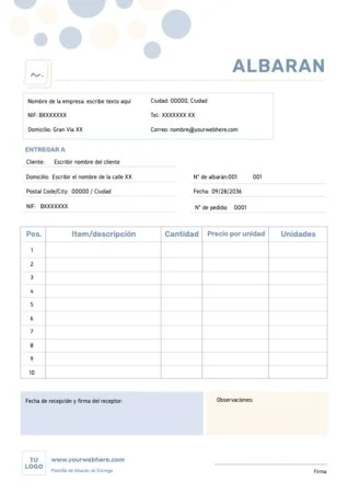Edita una plantilla de albarán gratis