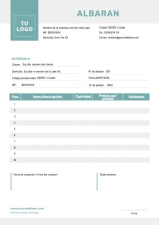 Edita una plantilla de albarán gratis