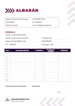 Edita una plantilla de albarán gratis