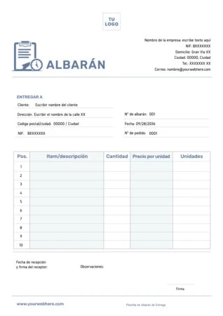 Edita una plantilla de albarán gratis