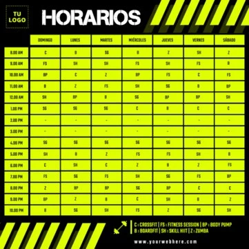 Edita tu horario de gimnasio