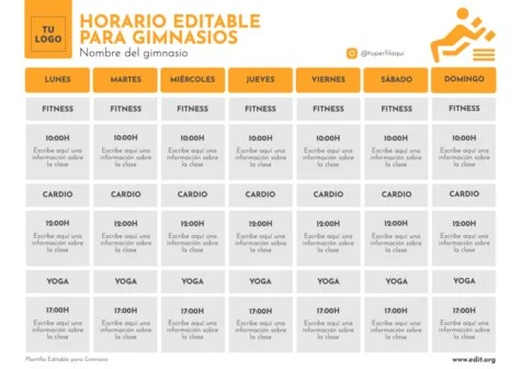 Edita tu horario de gimnasio