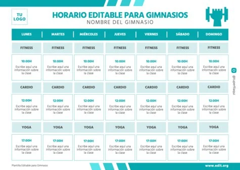 Edita tu horario de gimnasio