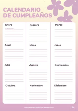 Edita un calendario para cumpleaños