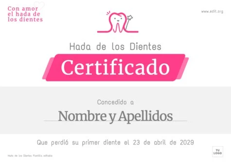Edita un certificado del Hada de Dientes