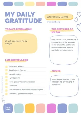 Edit a gratitude journal example