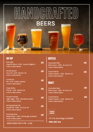 Edita un modello di menu per bevande