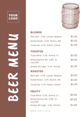 Edita un modello di menu per bevande