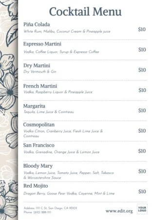 Edit a drink menu template