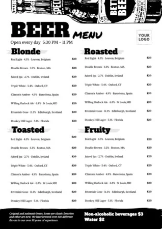 Edit a drink menu template