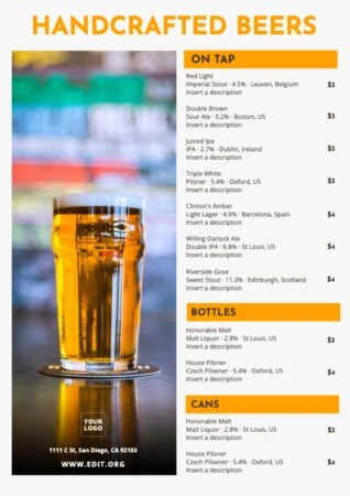 Edita un modello di menu per bevande