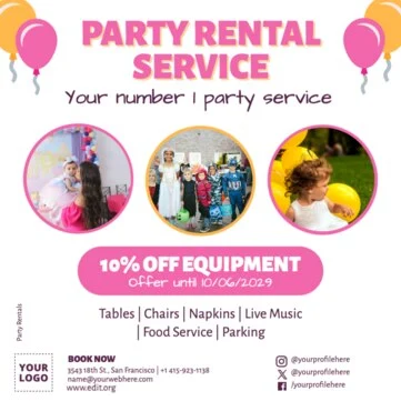 Edit a party rental template