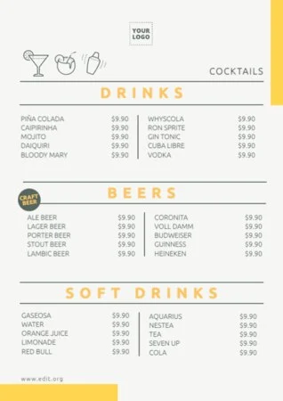 Edita un modello di menu per bevande