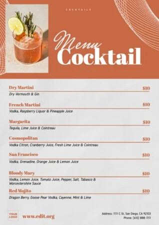 Edita un modello di menu per bevande