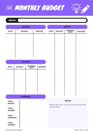Edit a sample personal budget