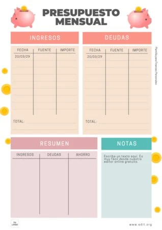 Edita una hoja de gastos personales