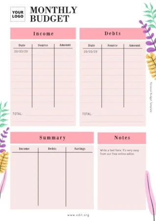 Edit a sample personal budget