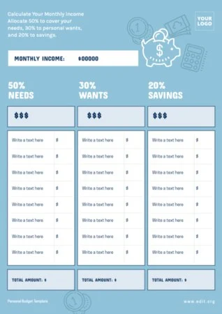 Edit a sample personal budget