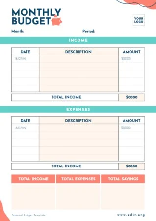 Edit a sample personal budget