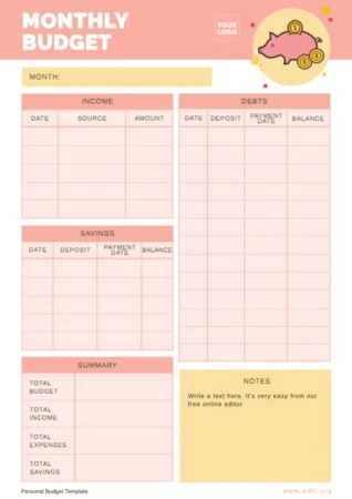Edit a sample personal budget
