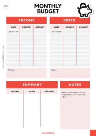 Edit a sample personal budget