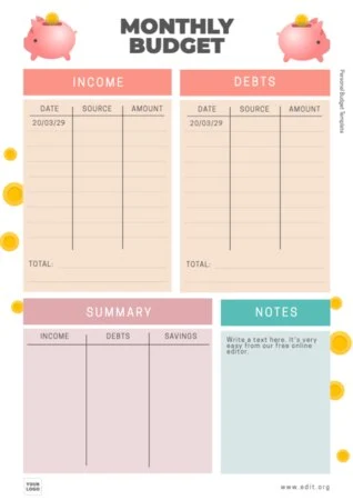Edit a sample personal budget