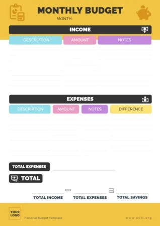 Edit a sample personal budget