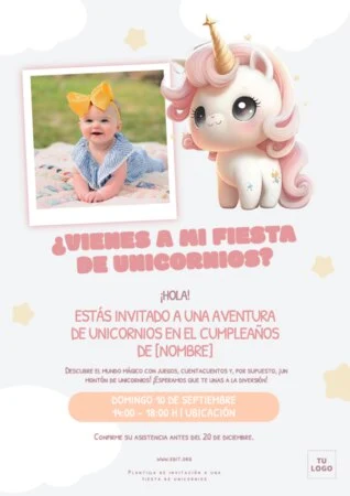 Edita una invitación de Unicornio digital
