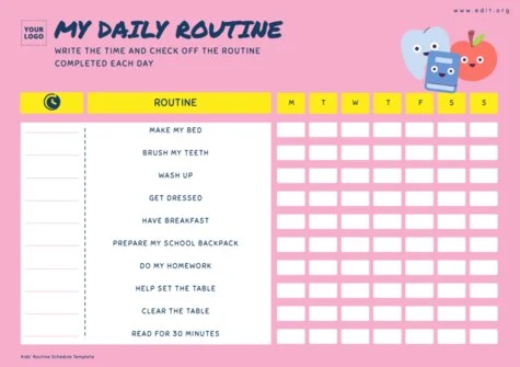 Edit a kids schedule chart Edit a kids schedule chart