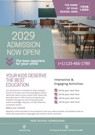 Edit an admission open school banner