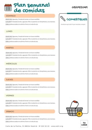 Edita una plantilla de dietas