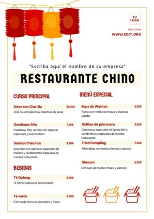Edita tu menú de comida china