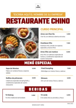Edita tu menú de comida china