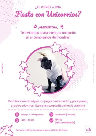 Edita una invitación de Unicornio digital