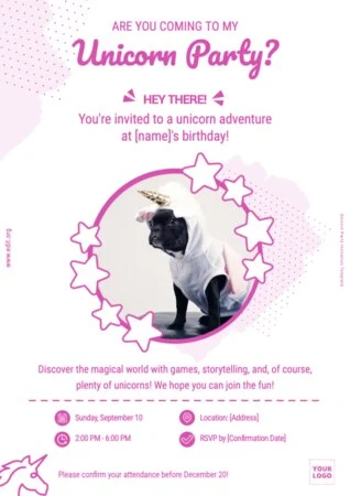 Edit a Unicorn blank invitation