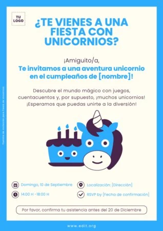 Edita una invitación de Unicornio digital