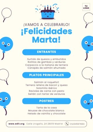 Crea un menú de cumpleaños