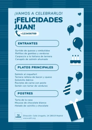 Crea un menú de cumpleaños