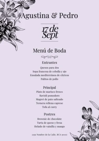 Edita una plantilla menu boda