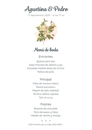 Edita una plantilla menu boda