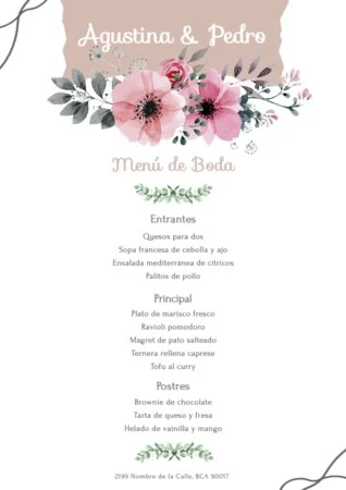 Edita una plantilla menu boda