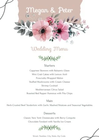 Edit a wedding menu template