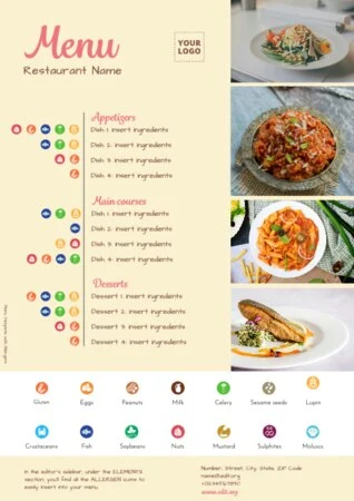 Editar meu menu com indicação de alérgenos