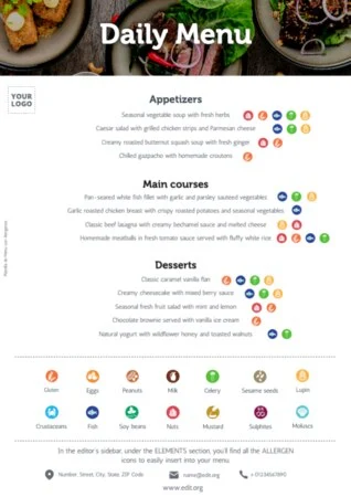 Editar meu menu com indicação de alérgenos
