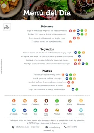 Editar mi menú con alérgenos