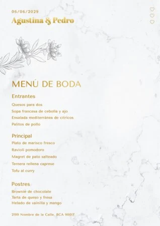 Edita una plantilla menu boda