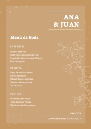 Edita una plantilla menu boda