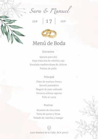 Edita una plantilla menu boda
