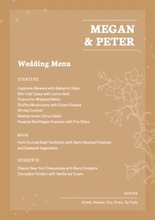 Editar um modelo de menu de casamento